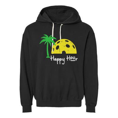 Pickle Ball Happy Hour Palm Tree Pickleball Women Garment-Dyed Fleece Hoodie