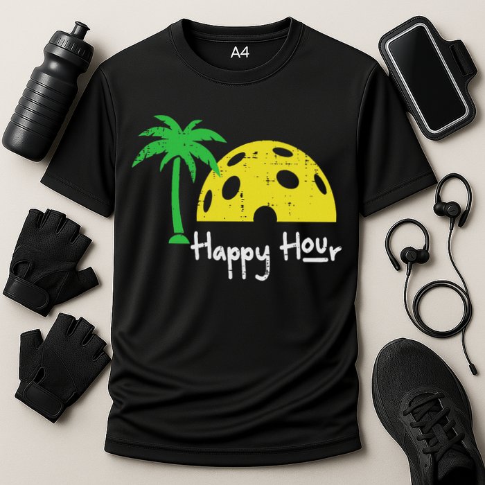 Pickle Ball Happy Hour Palm Tree Pickleball Women Cooling Performance Crew T-Shirt