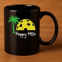 Pickle Ball Happy Hour Palm Tree Pickleball Women 11oz C Handle Ceramic Mug