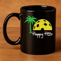 Pickle Ball Happy Hour Palm Tree Pickleball Women 11oz C Handle Ceramic Mug