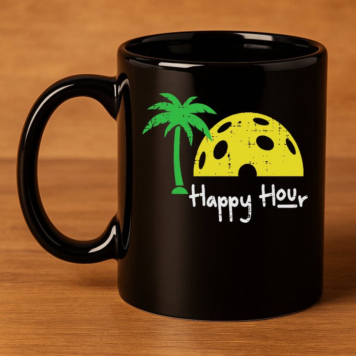 Pickle Ball Happy Hour Palm Tree Pickleball Women 11oz C Handle Ceramic Mug