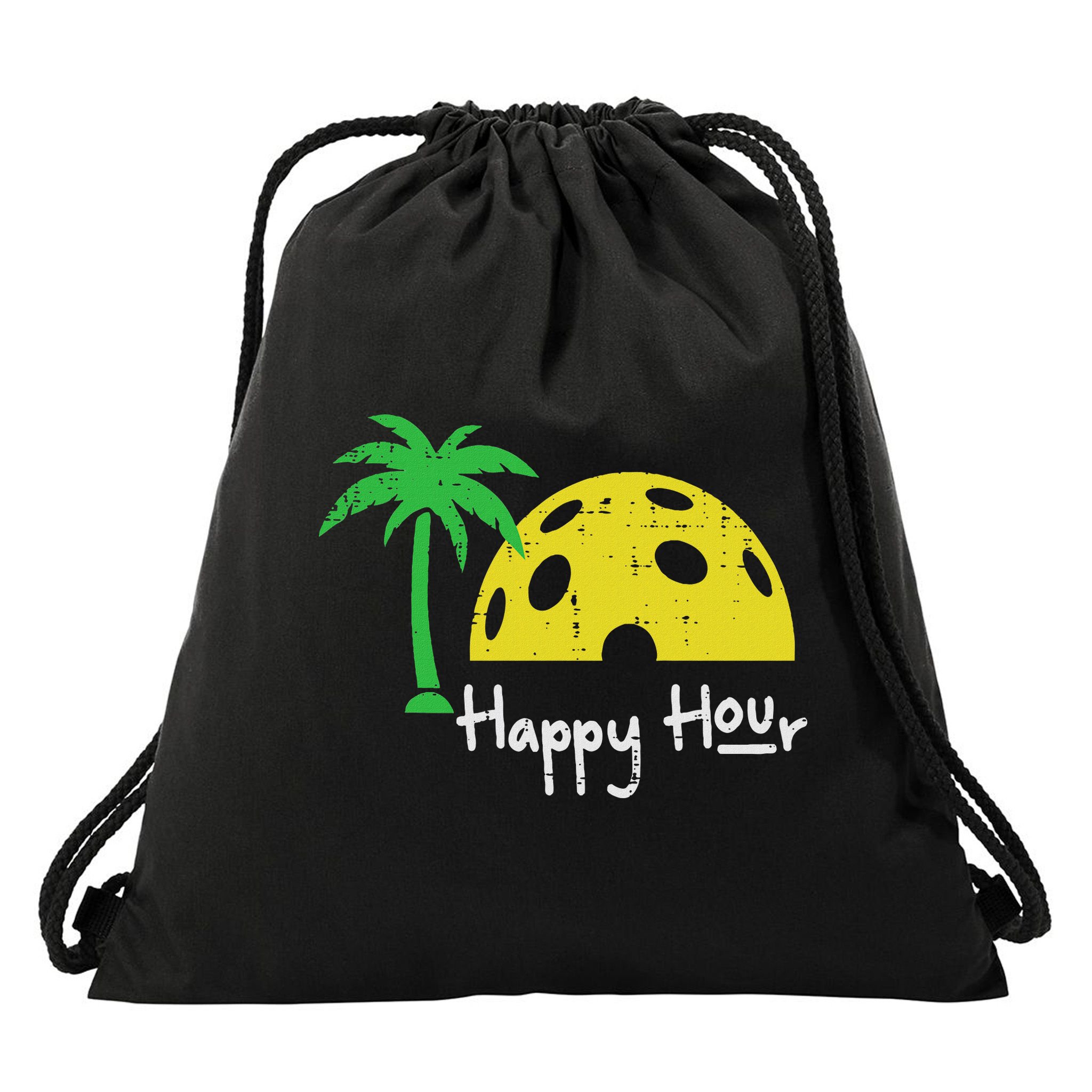 Pickle Ball Happy Hour Palm Tree Pickleball Women Drawstring Bag