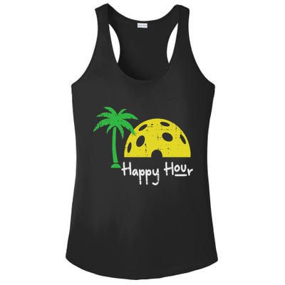 Pickle Ball Happy Hour Palm Tree Pickleball Women Ladies PosiCharge Competitor Racerback Tank