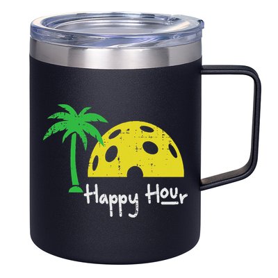 Pickle Ball Happy Hour Palm Tree Pickleball Women 12oz Stainless Steel Coffee Mug