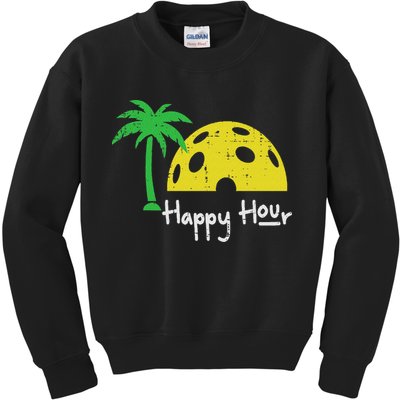 Pickle Ball Happy Hour Palm Tree Pickleball Women Kids Sweatshirt
