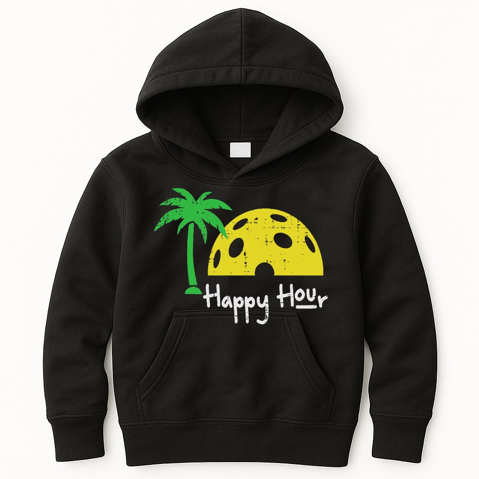 Pickle Ball Happy Hour Palm Tree Pickleball Women Kids Hoodie