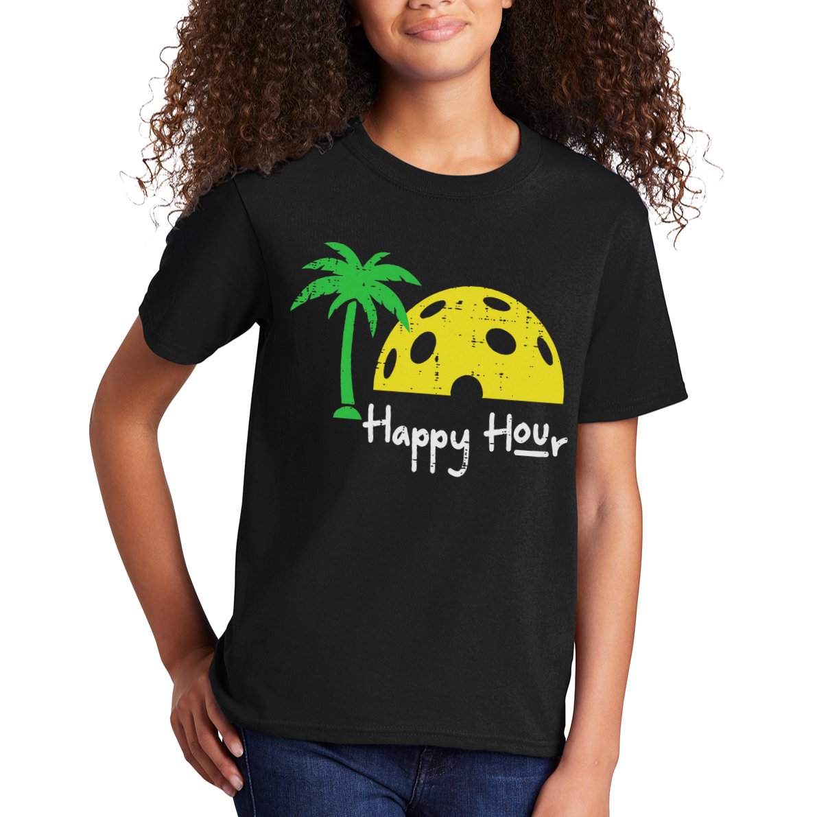 Pickle Ball Happy Hour Palm Tree Pickleball Women Kids T-Shirt