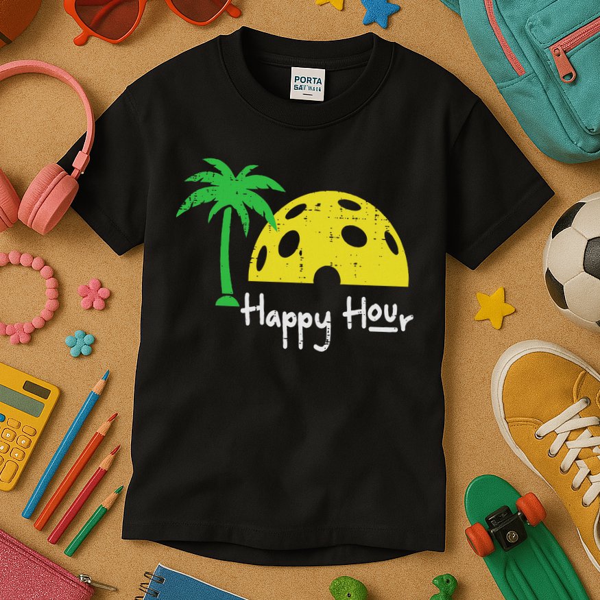 Pickle Ball Happy Hour Palm Tree Pickleball Women Kids T-Shirt