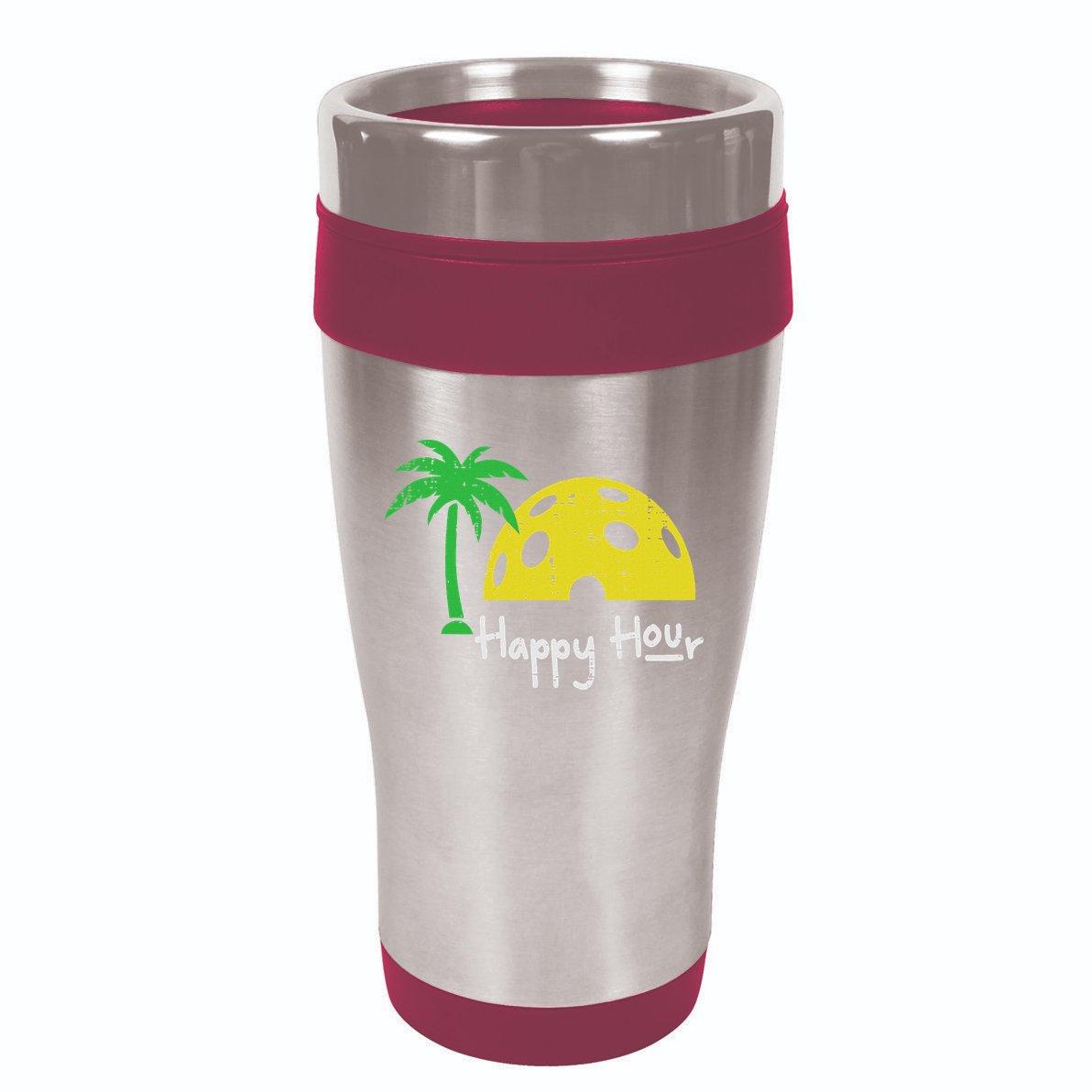 Pickle Ball Happy Hour Palm Tree Pickleball Women 16oz Travel Tumbler