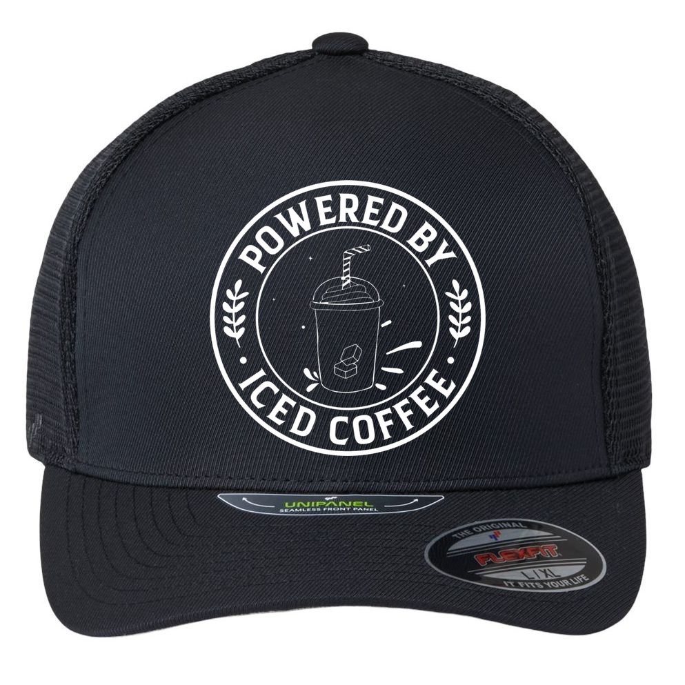 Powered By Iced Coffee Flexfit Unipanel Trucker Cap