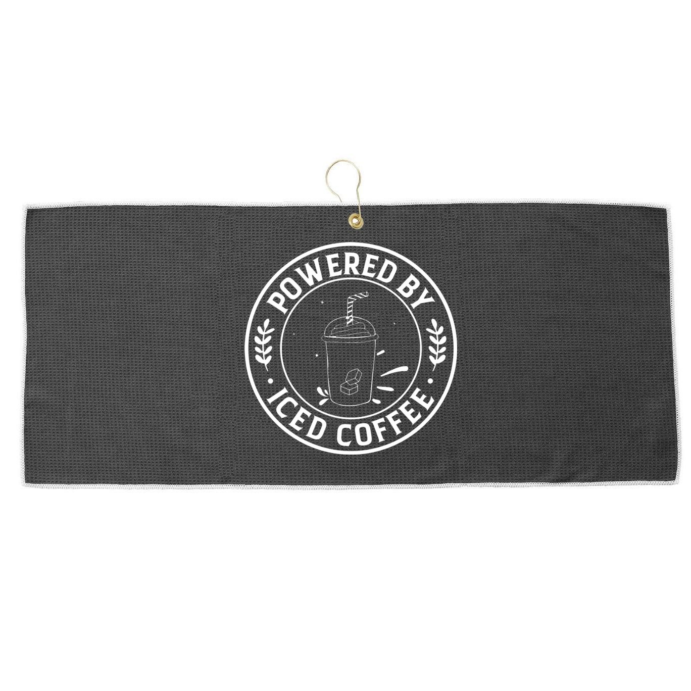 Powered By Iced Coffee Large Microfiber Waffle Golf Towel