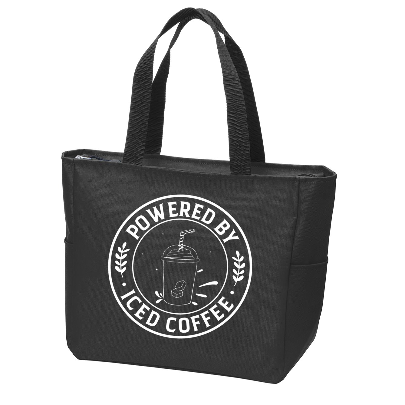 Powered By Iced Coffee Zip Tote Bag