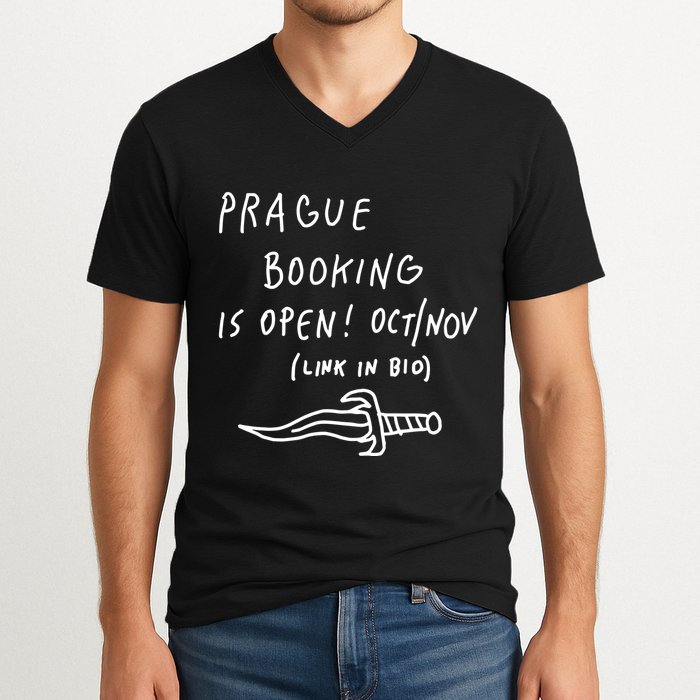 Prague Booking Is Open Oct Nov Link In Bio V-Neck T-Shirt