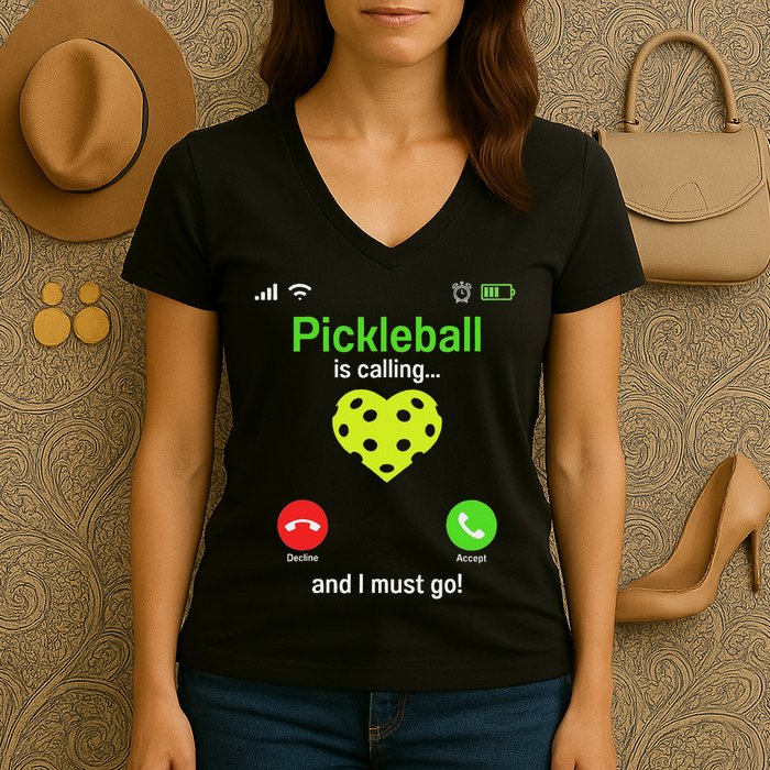 Pickle Ball Is Calling Team Gear & Player Funny Pickleball Women's V-Neck T-Shirt