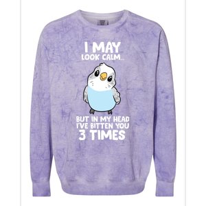 Parakeet Bird In My Head IVe Bitten You 3 Times Budgie Bird Colorblast Crewneck Sweatshirt