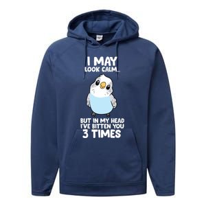 Parakeet Bird In My Head IVe Bitten You 3 Times Budgie Bird Performance Fleece Hoodie