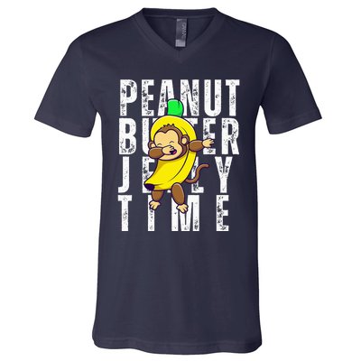 Peanut Butter Jelly Time Monkey Dancing In A Banana Suit V-Neck T-Shirt