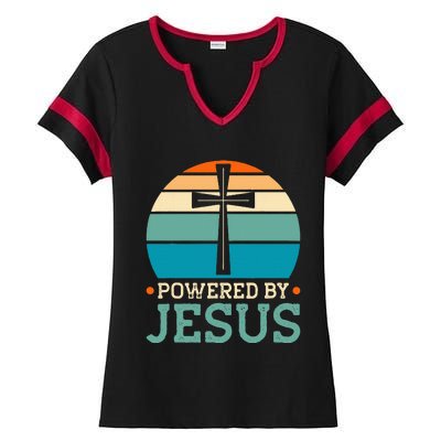 Powered By Jesus Ladies Halftime Notch Neck Tee