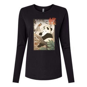 Panda Butterfly Japanese Womens Cotton Relaxed Long Sleeve T-Shirt