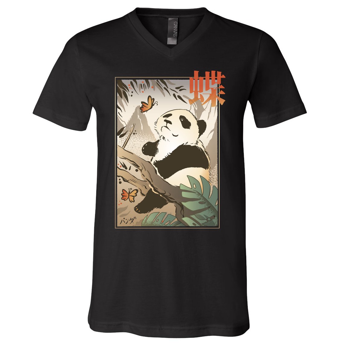 Panda Butterfly Japanese V-Neck T-Shirt