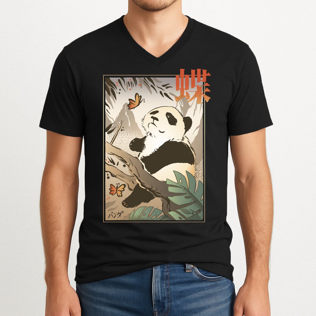 Panda Butterfly Japanese V-Neck T-Shirt