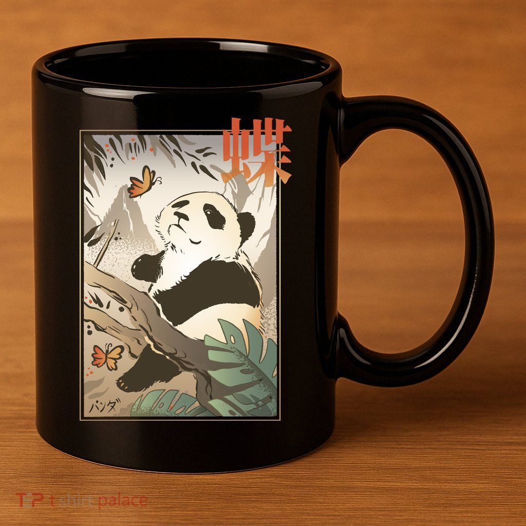 Panda Butterfly Japanese 11oz C Handle Ceramic Mug