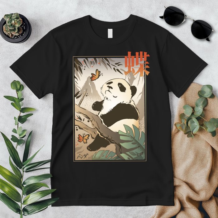 Panda Butterfly Japanese Premium T-Shirt