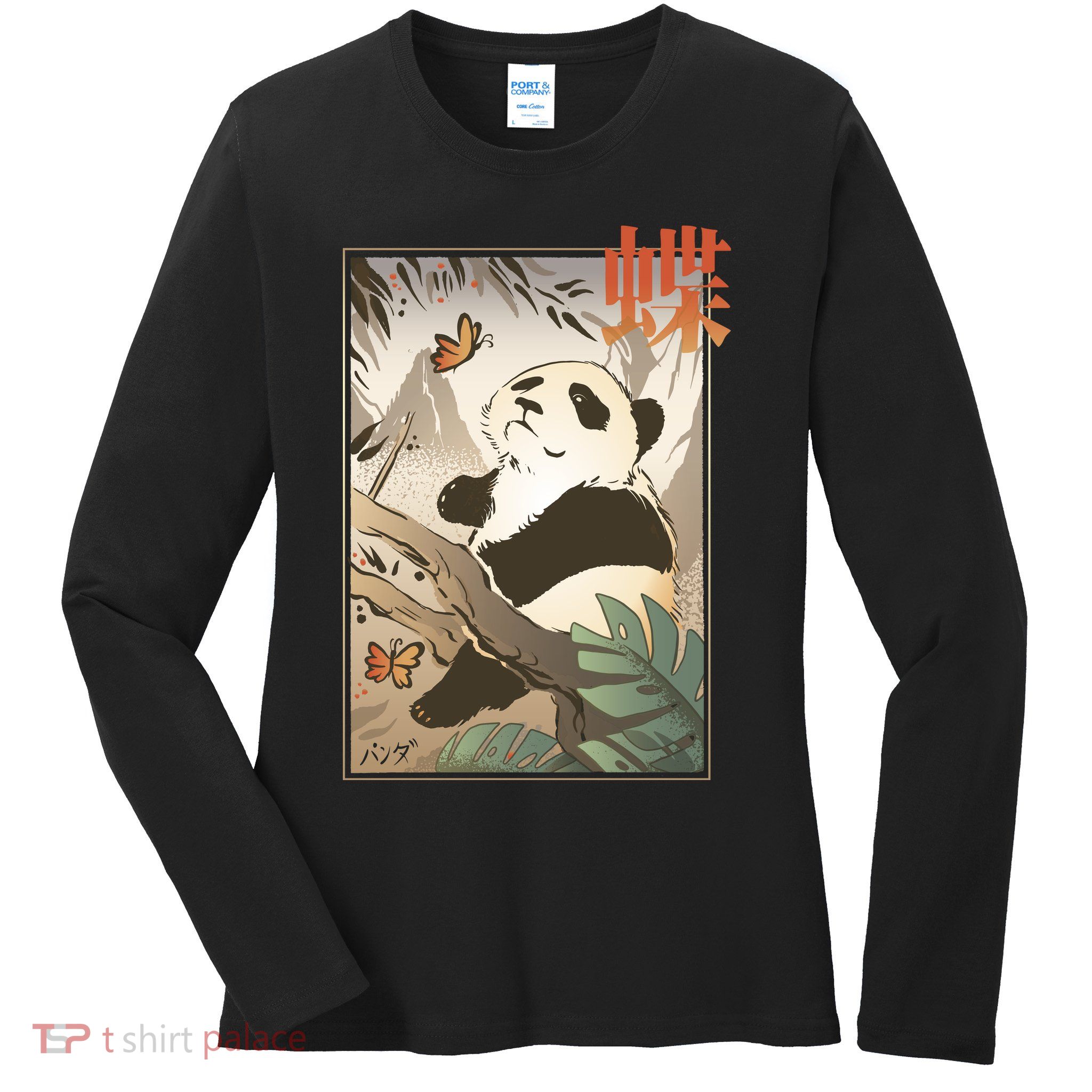 Panda Butterfly Japanese Ladies Long Sleeve Shirt