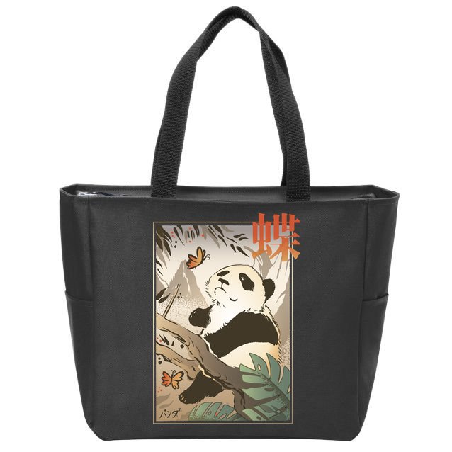 Panda Butterfly Japanese Zip Tote Bag