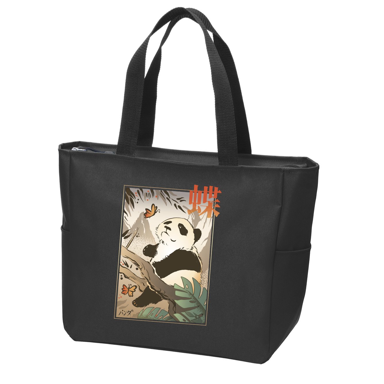 Panda Butterfly Japanese Zip Tote Bag