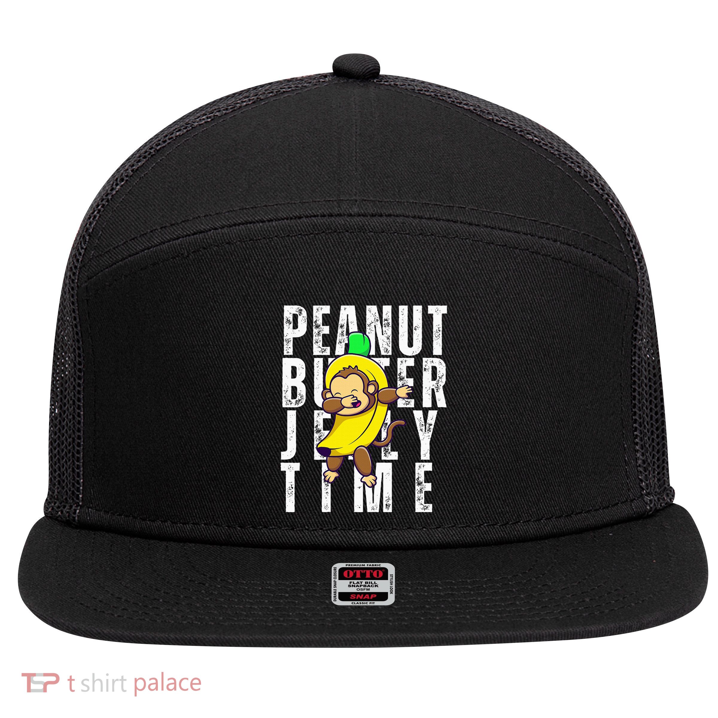 Peanut Butter Jelly Time Monkey Dancing In A Banana 7 Panel Mesh Trucker Snapback Hat