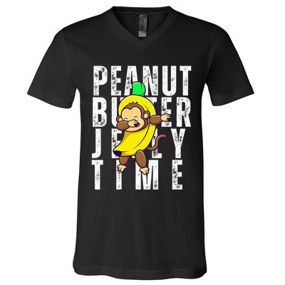 Peanut Butter Jelly Time Monkey Dancing In A Banana V-Neck T-Shirt