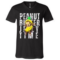 Peanut Butter Jelly Time Monkey Dancing In A Banana V-Neck T-Shirt