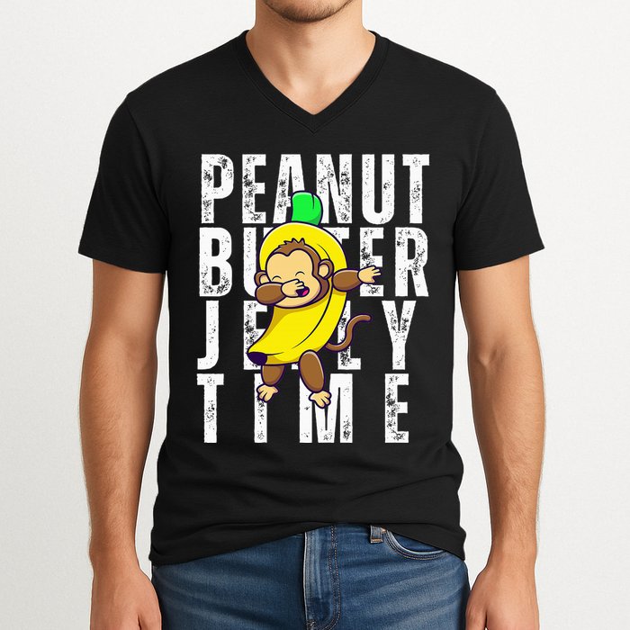 Peanut Butter Jelly Time Monkey Dancing In A Banana V-Neck T-Shirt
