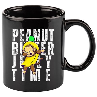 Peanut Butter Jelly Time Monkey Dancing In A Banana 11oz C Handle Ceramic Mug