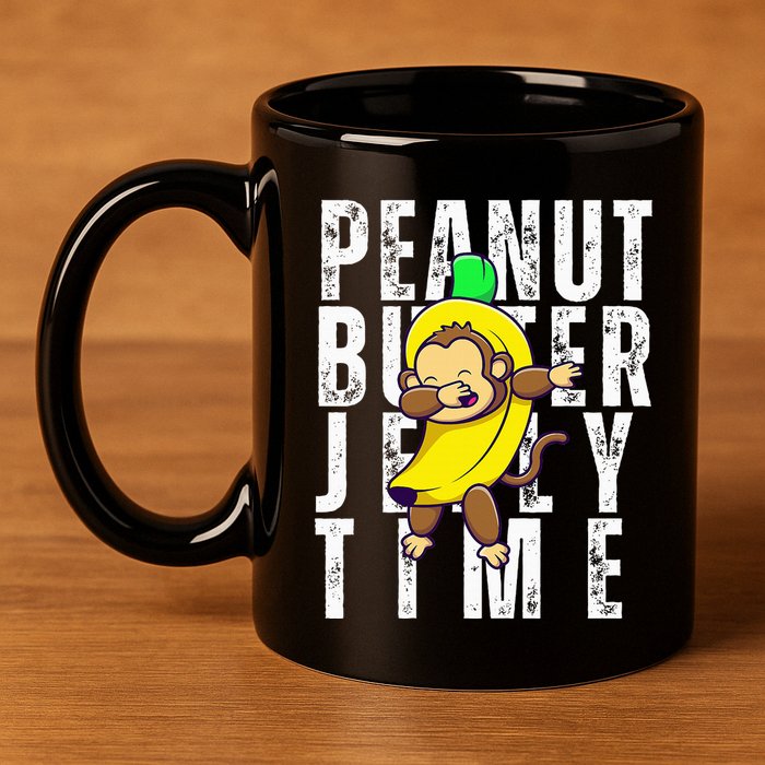 Peanut Butter Jelly Time Monkey Dancing In A Banana 11oz C Handle Ceramic Mug