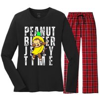 Peanut Butter Jelly Time Monkey Dancing In A Banana Women's Long Sleeve Flannel Pajama Set 