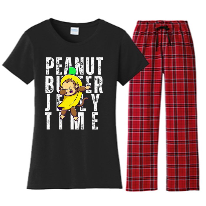 Peanut Butter Jelly Time Monkey Dancing In A Banana Women's Flannel Pajama Set