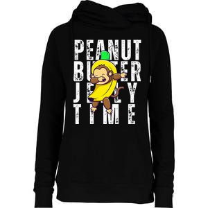 Peanut Butter Jelly Time Monkey Dancing In A Banana Womens Funnel Neck Pullover Hood