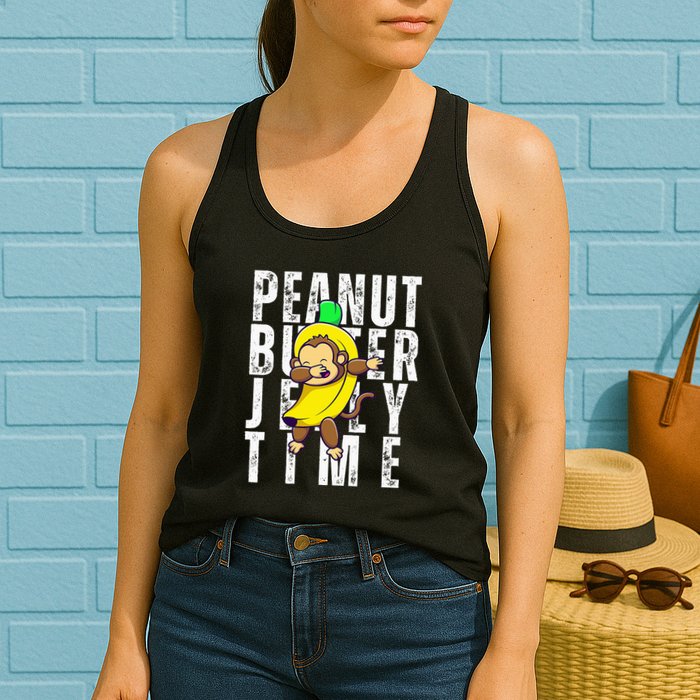 Peanut Butter Jelly Time Monkey Dancing In A Banana Womens Tank Top