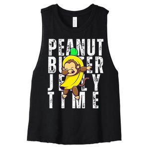 Peanut Butter Jelly Time Monkey Dancing In A Banana Women's Racerback Cropped Tank