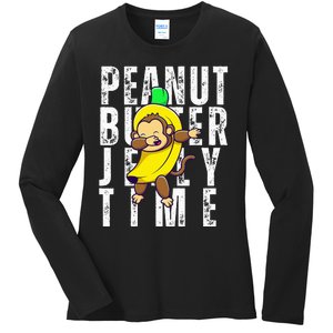 Peanut Butter Jelly Time Monkey Dancing In A Banana Ladies Long Sleeve Shirt