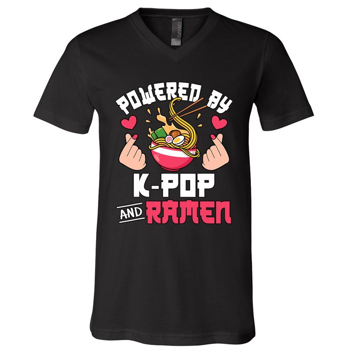 Powered By Kpop And Ramen Cute Kpop Music Anime Lover V-Neck T-Shirt