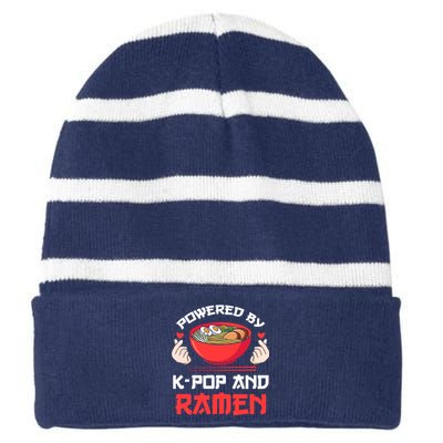 Powered By Kpop And Ramen Kpop Merch Merchandise Gift Striped Beanie with Solid Band