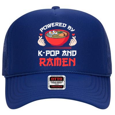 Powered By Kpop And Ramen Kpop Merch Merchandise Gift High Crown Mesh Back Trucker Hat