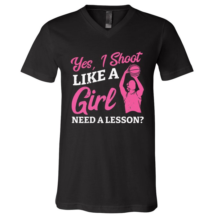 Playing Basketball Like A Girl Baller Basketball Player Girl V-Neck T-Shirt