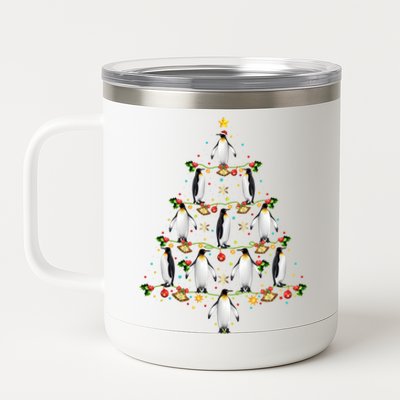 Penguin Bird Lover Xmas Lighting Penguin Christmas Tree Great Gift 12 oz Stainless Steel Tumbler Cup