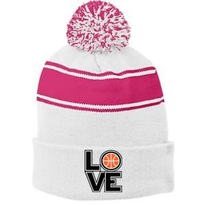 Player Basketball Love Heart Apparel Funny Valentines Day Stripe Pom Pom Beanie