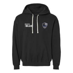 Police Blue Line US Flag Police Shield Blue Lives Matter Garment-Dyed Fleece Hoodie