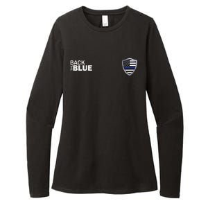 Police Blue Line US Flag Police Shield Blue Lives Matter Womens CVC Long Sleeve Shirt